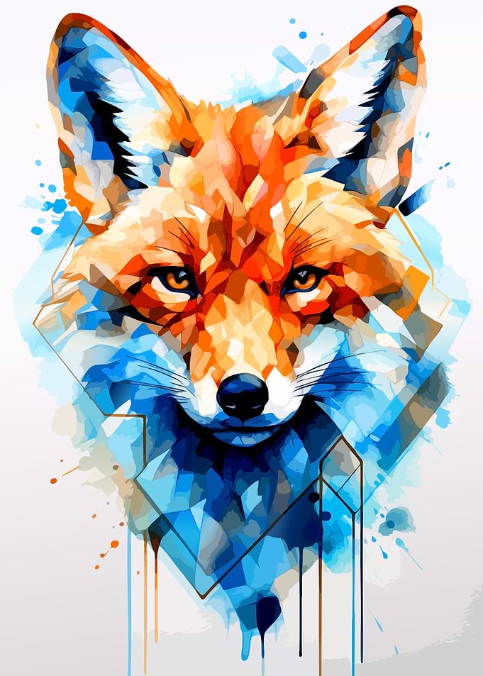 Geometric Watercolor Fox Portrait