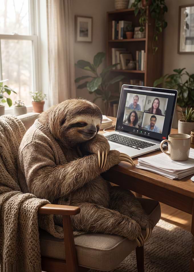 Sloth Working From Home, lazy Business Man