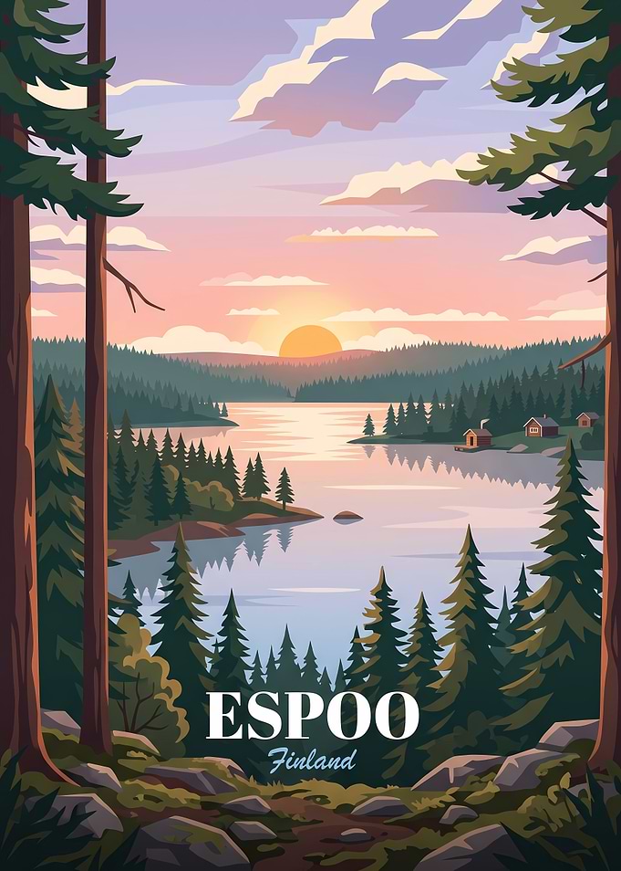 Espoo Finland Sunset Travel Poster