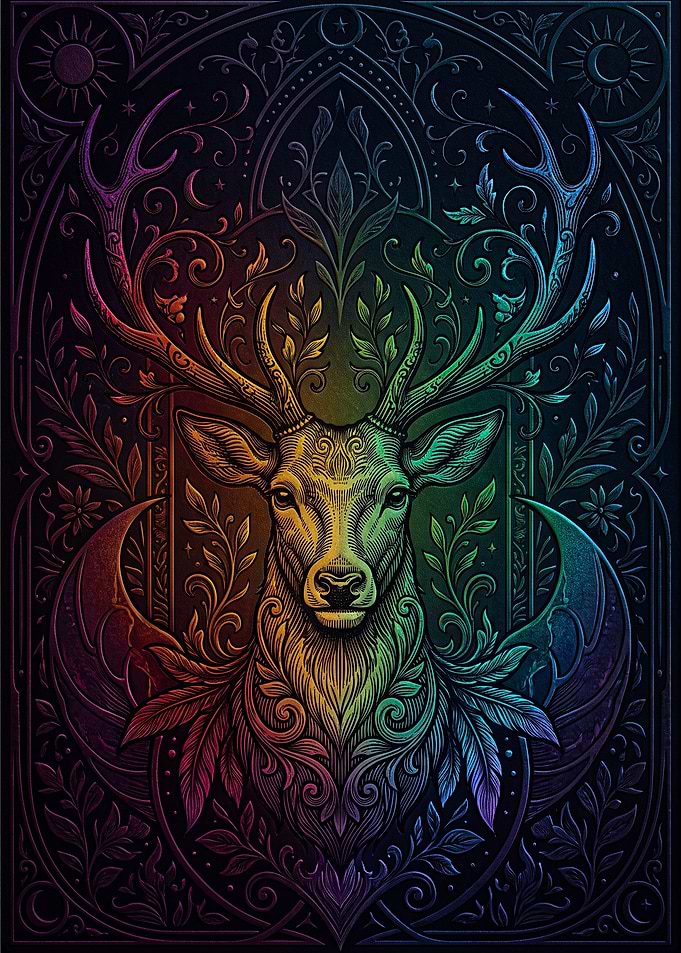 Ornate Rainbow Stag Fantasy Illustration