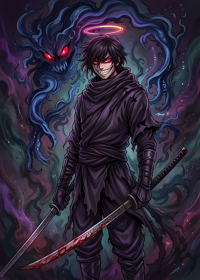 Dark Ninja Warrior with Shadow Spirit