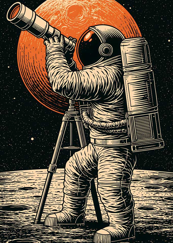 Astronaut Observing Planet Through Telescope