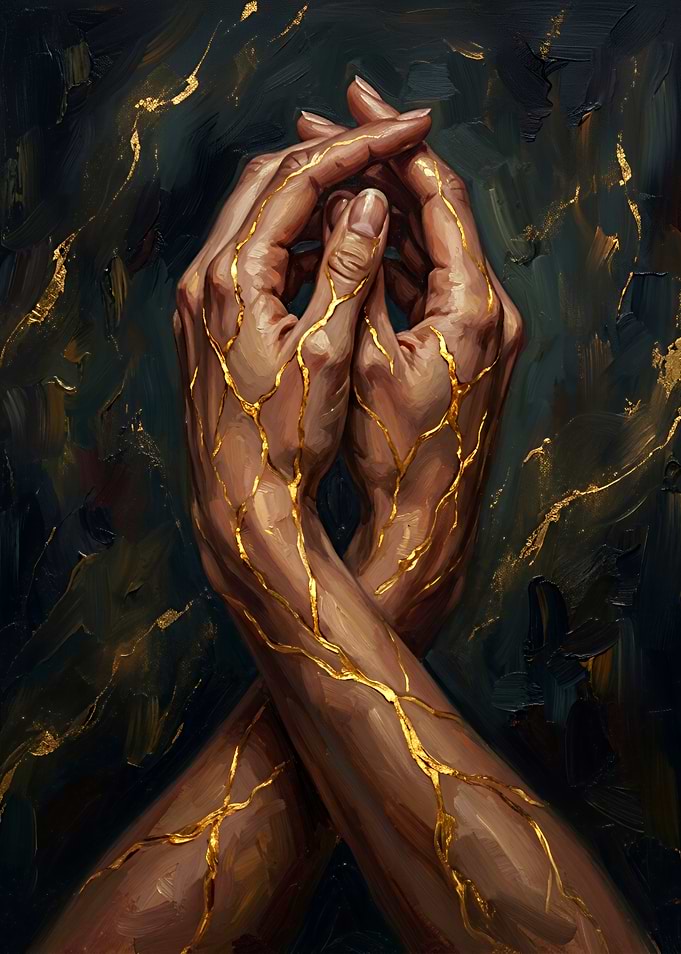 Kintsugi Hands Gold Veins Art