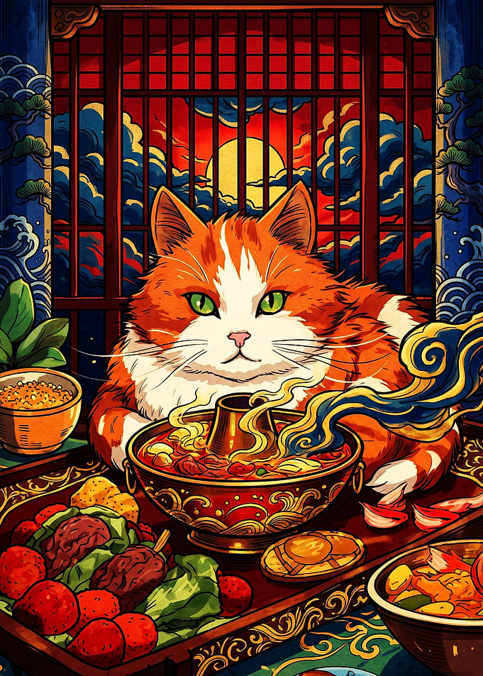 Orange Cat Enjoying Hot Pot Feast
