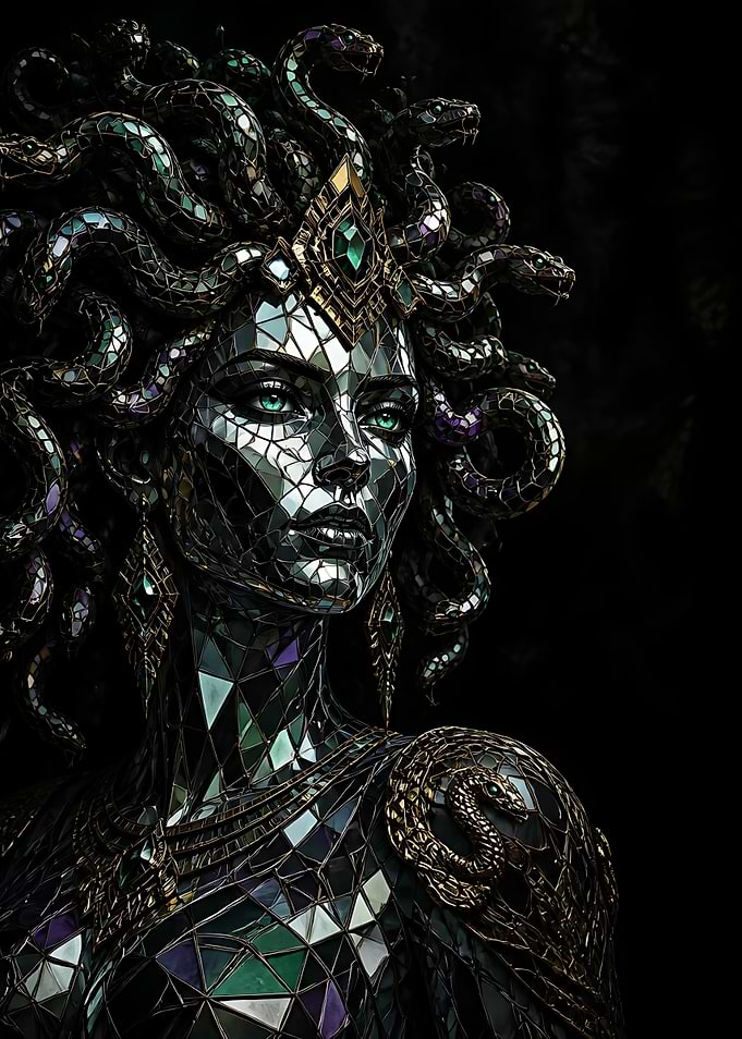 Stained Glass Mosaic Medusa Portrait