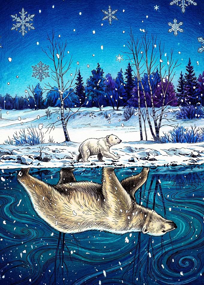 Polar Bear Cub and Reflection