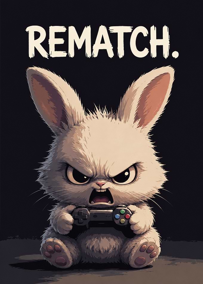 Furious Gamer Bunny Demands a Rematch Art