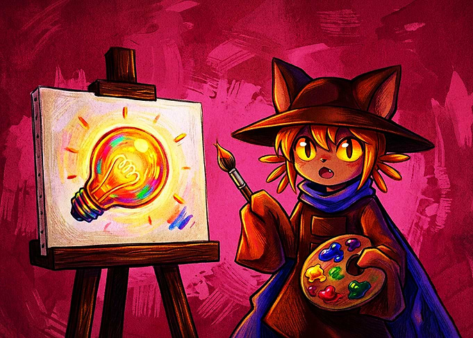 Niko from OneShot Painting a Lightbulb