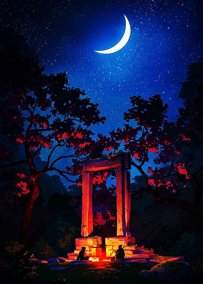 Campfire at Ancient Stone Portal