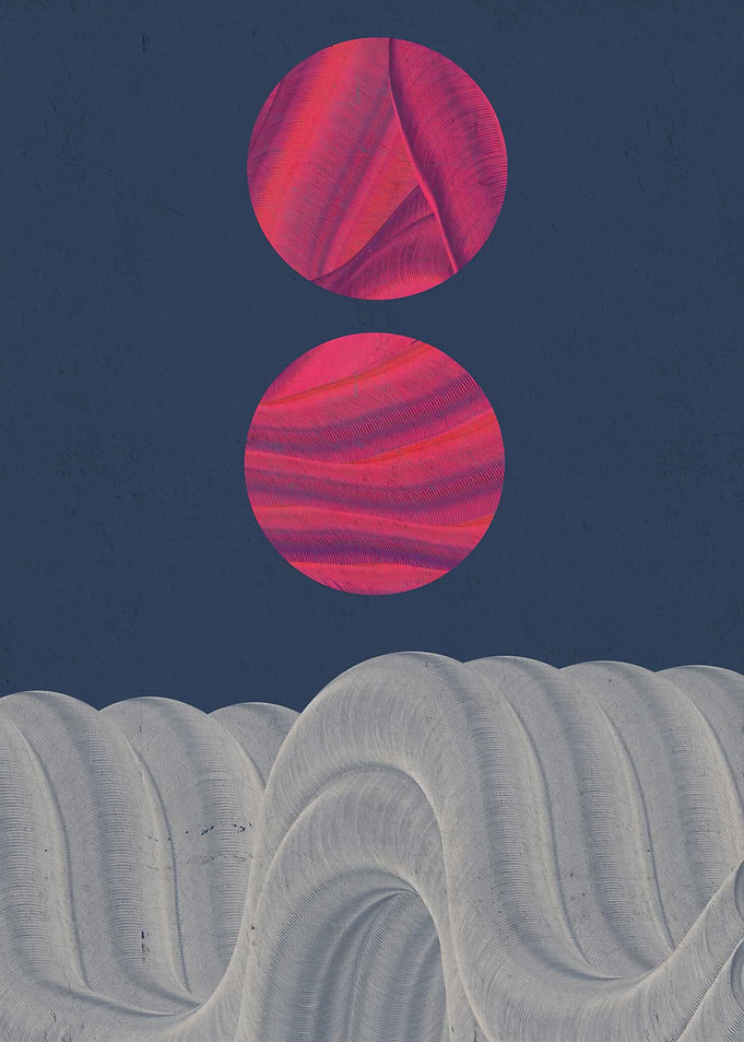 Abstract Pink Orbs Over Waves