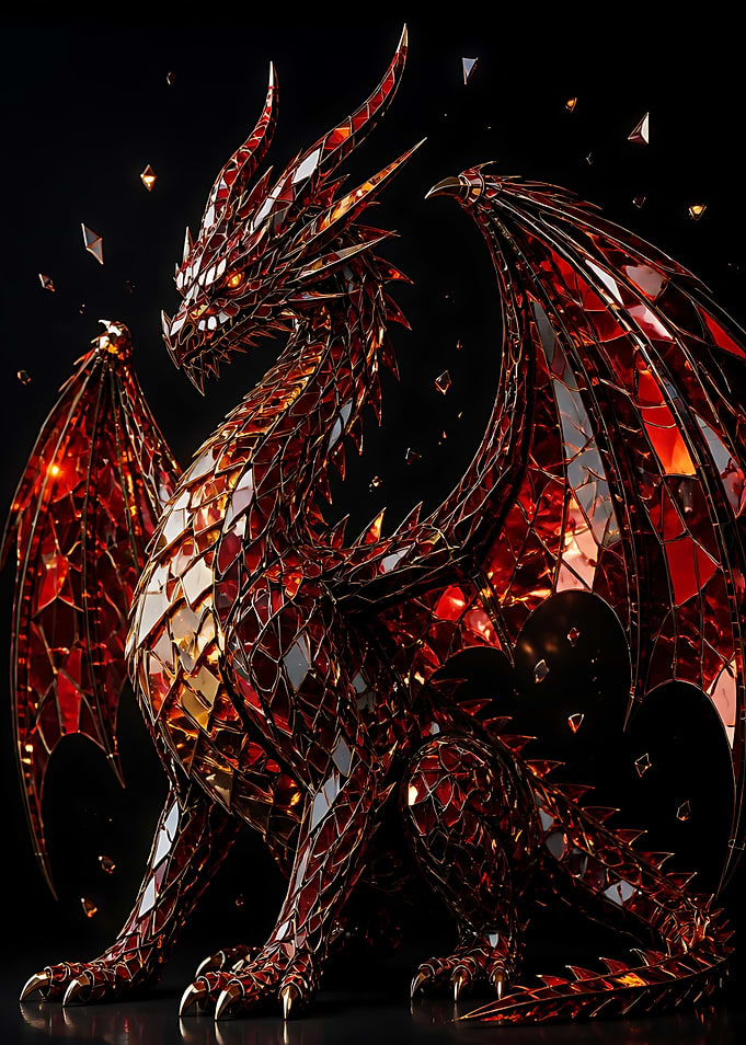 Stained Glass Red Crystal Dragon