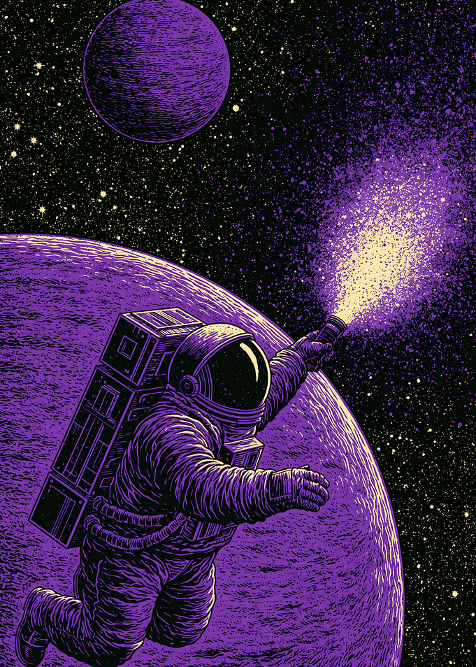 Astronaut Shining Light in Space
