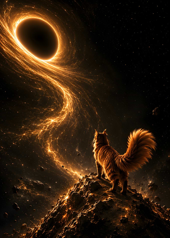 Cat Watching a Glowing Black Hole