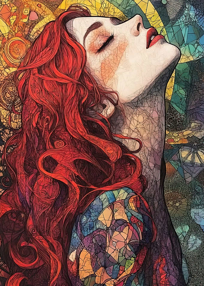 Stained Glass Portrait of Red-Haired Woman