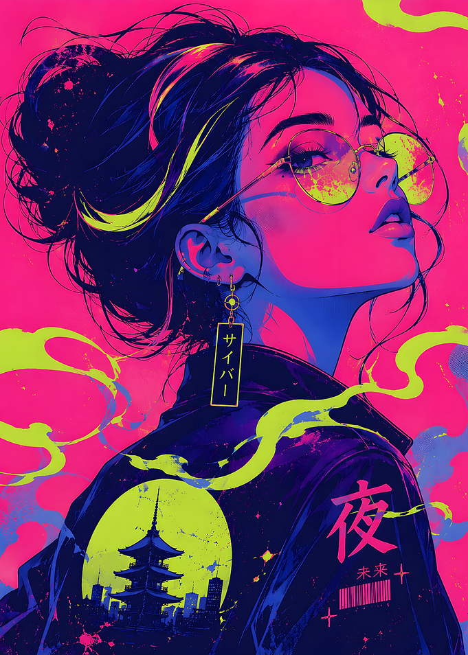 Neon Tokyo Anime Girl - Japanese Cyberpunk Pop Art