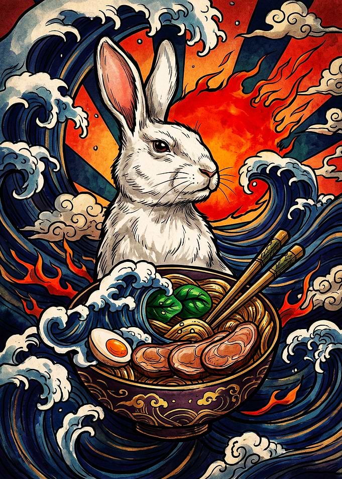 Rabbit with Ramen Ukiyo-e Style
