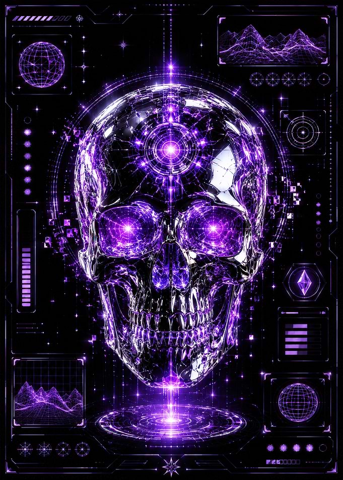 Cybernetic Purple Neon Skull Interface