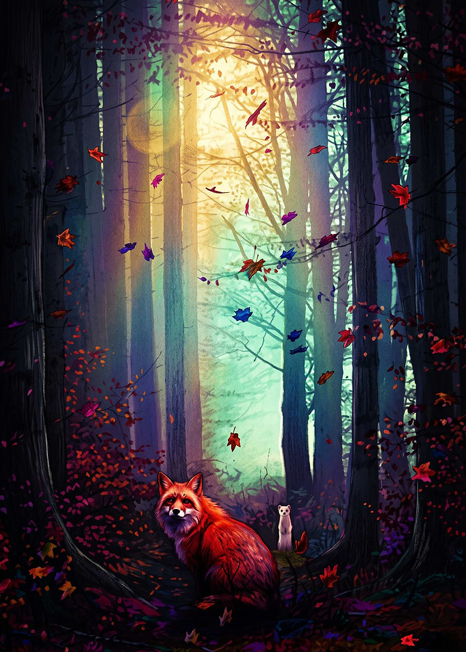 Fox and Weasel in Enchanted Forest