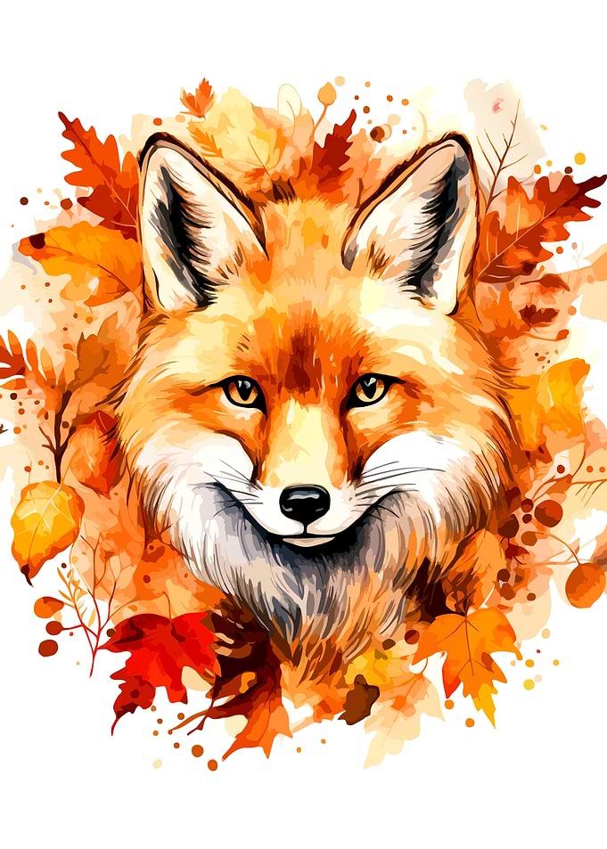 Watercolor Autumn Fox Portrait