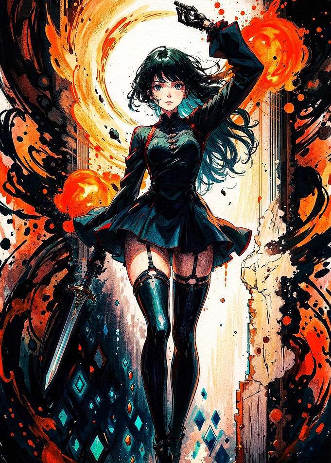 Anime Warrior Girl with Sword