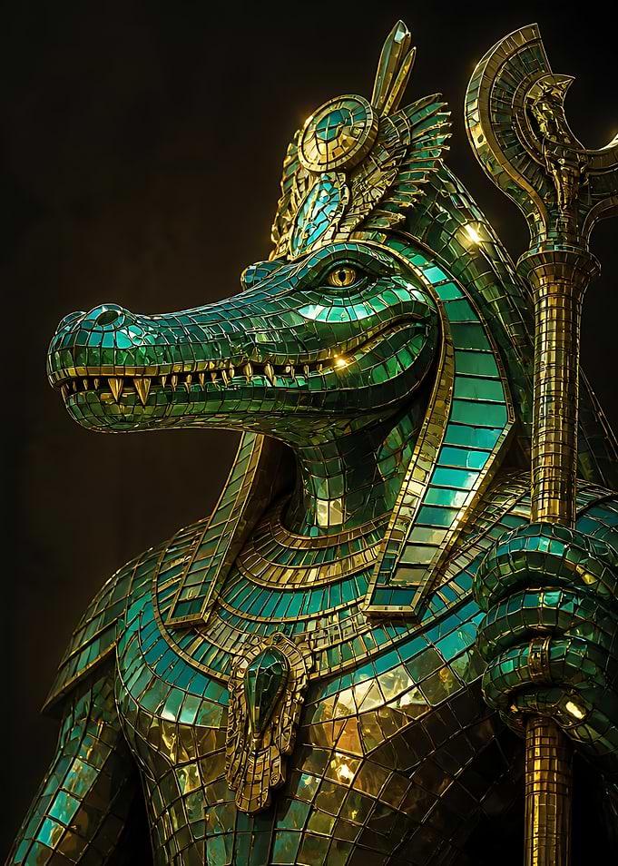 Mosaic Sobek Egyptian Deity Statue
