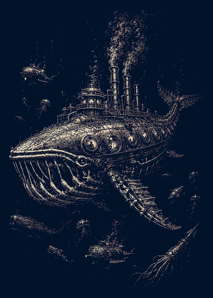 Steampunk Mechanical Whale Submarine