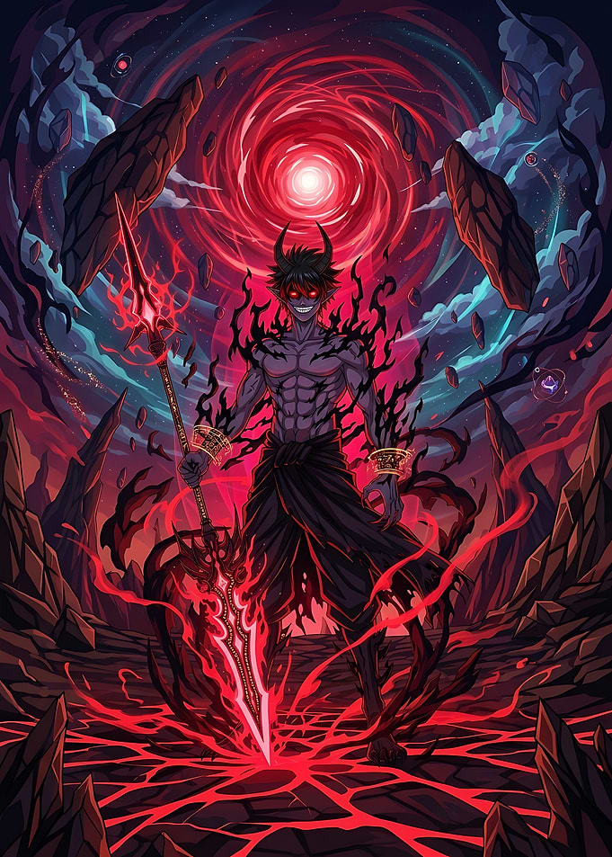 Demon Warrior with Glowing Spear
