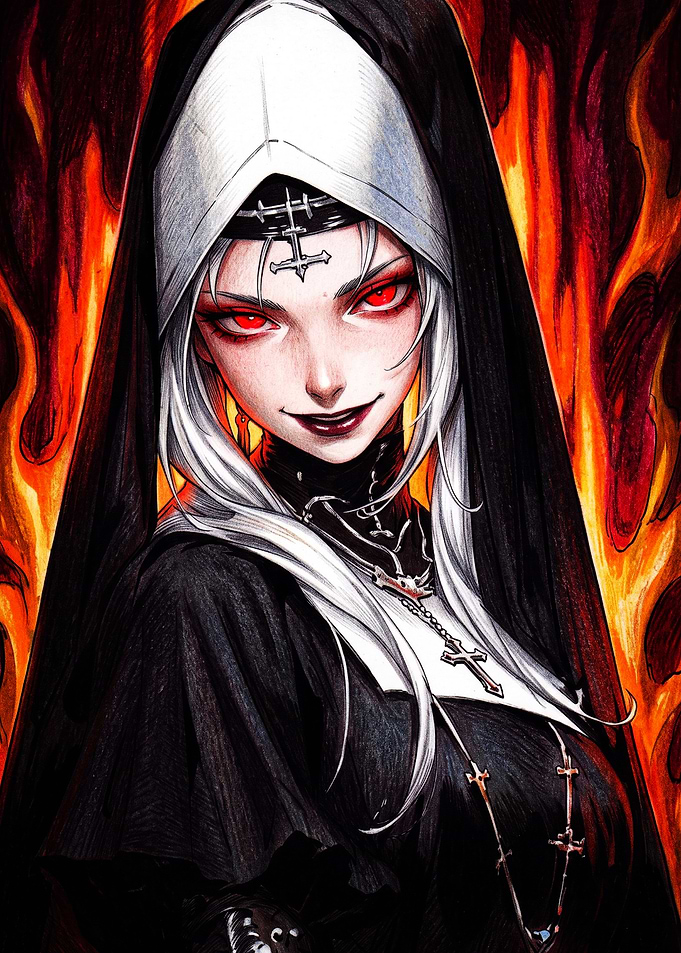 Evil Nun with Red Eyes