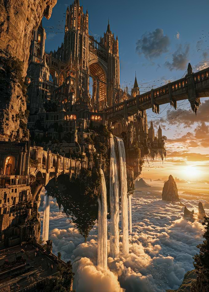 Floating Gothic Castle Above Clouds