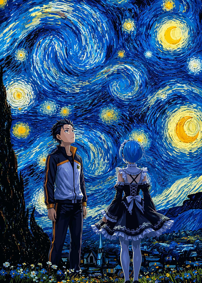 Re:Zero Characters Under Starry Night Sky