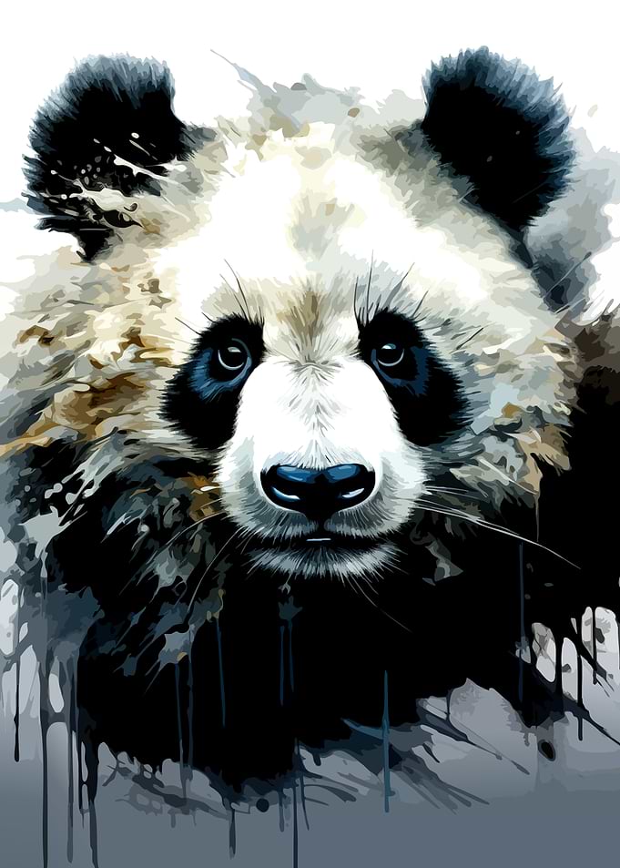 Watercolor Style Panda Portrait
