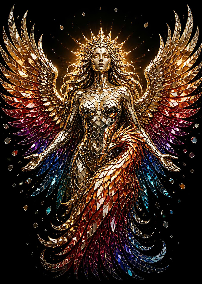 Golden Mosaic Angel and Phoenix