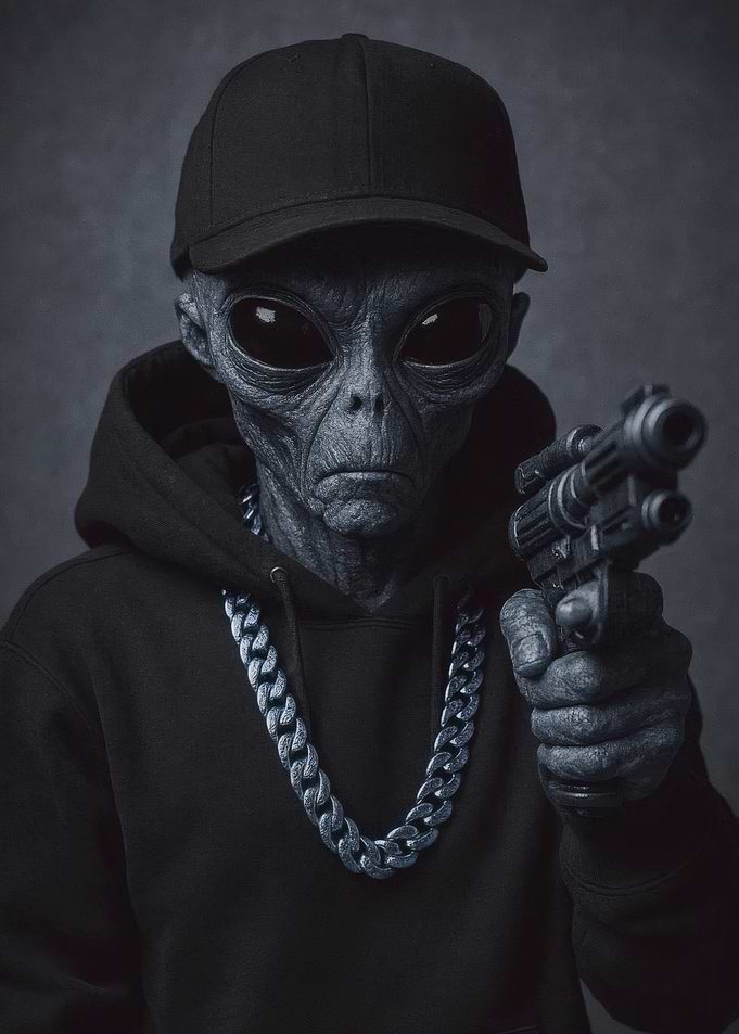 Alien Gangster in Black Hoodie