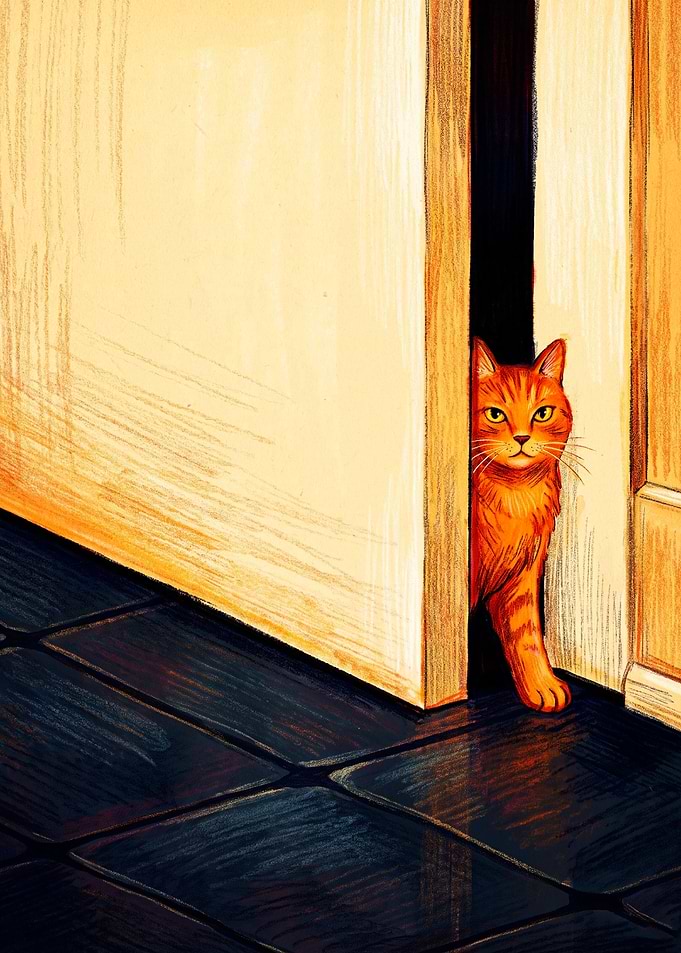 Ginger Cat Peeking Through Doorway
