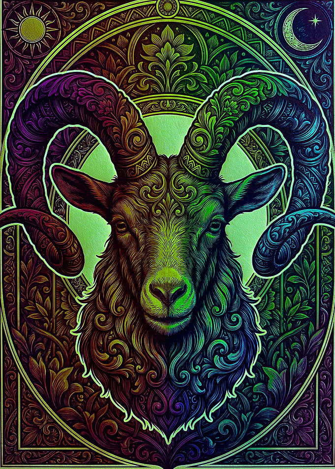 Ornate Rainbow Capricorn Zodiac Art