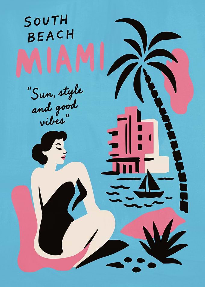 South Beach Miami Retro Travel Poster