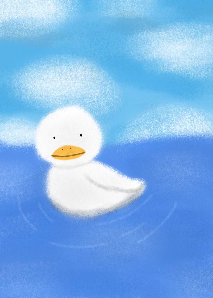 Cute White Duck Floating on Water