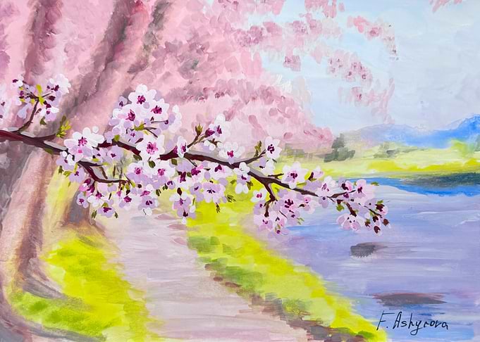 Cherry Blossom Tree by the River