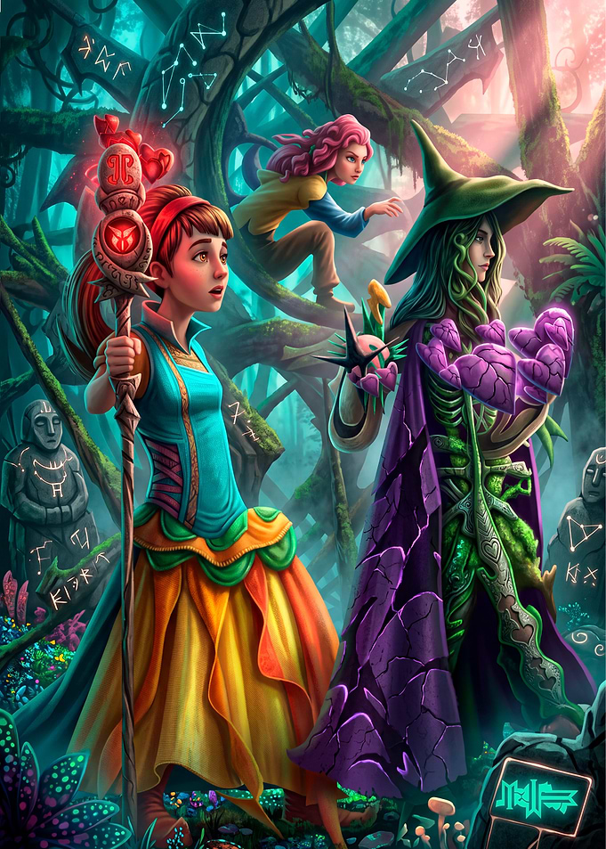 Three Magical Figures in Enchanted Forest