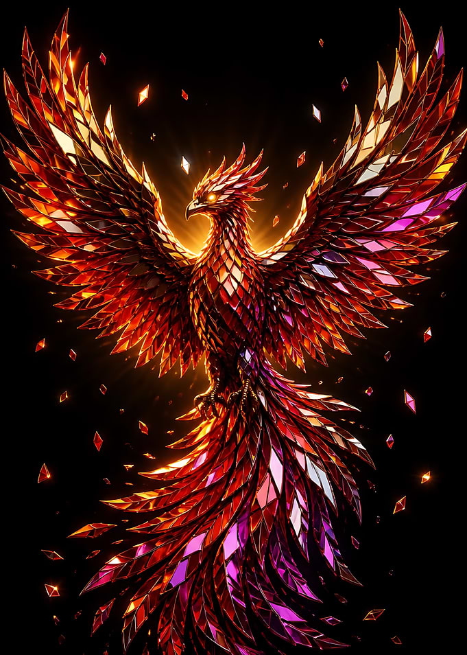 Crystalline Phoenix Rising in Fire