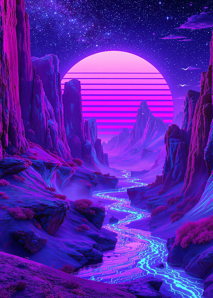 Neon Synthwave Canyon Landscape