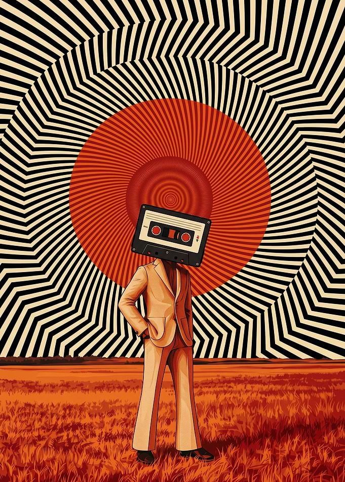 Surreal Cassette Tape Head Man