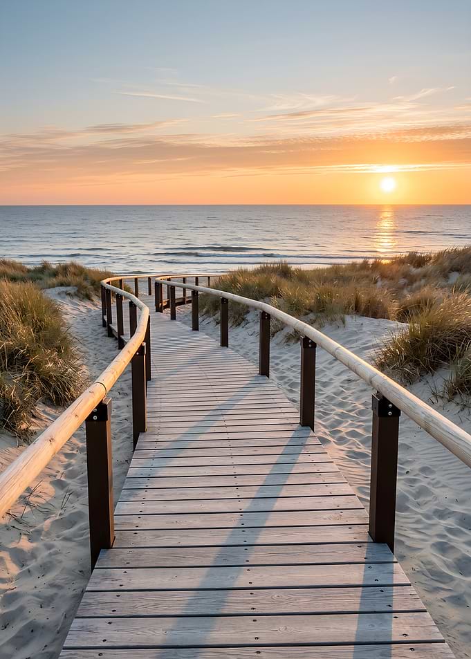Wooden Boardwalk to the Beach Sunset