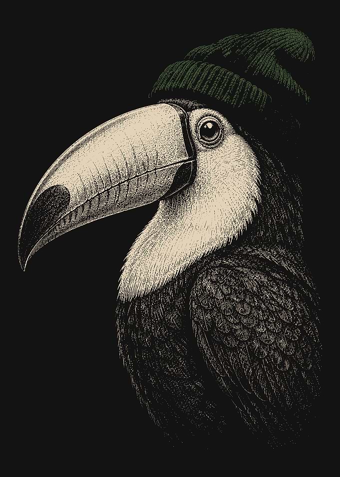 Toucan Wearing a Green Beanie