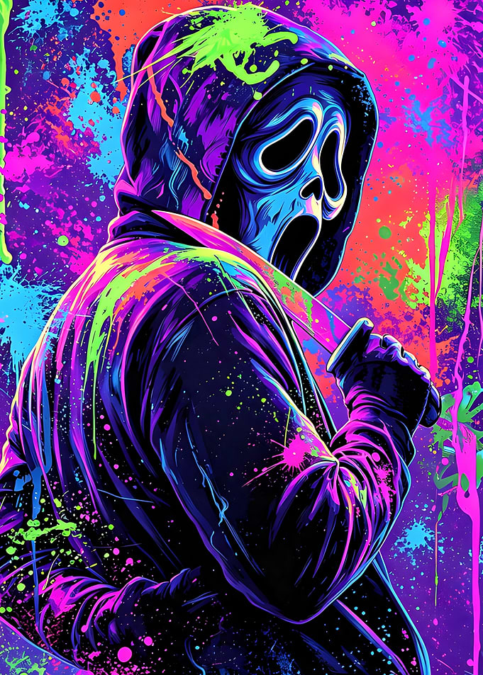 Neon Ghostface Splatter Art