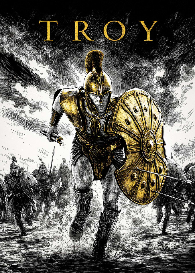 Achilles Charging in Battle Poster