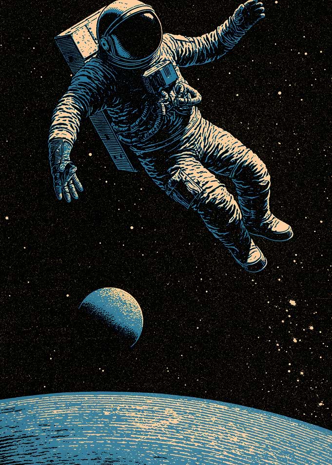 Astronaut Floating in Deep Space