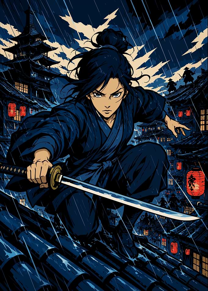 Samurai Warrior on Rooftop