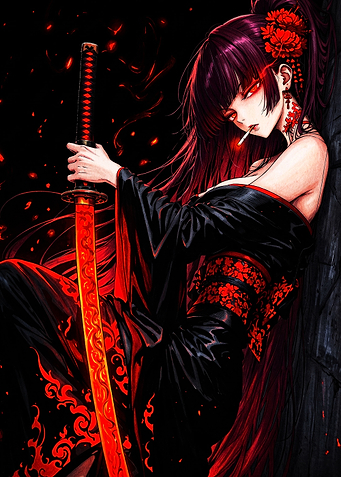 Anime Girl with Glowing Red Katana