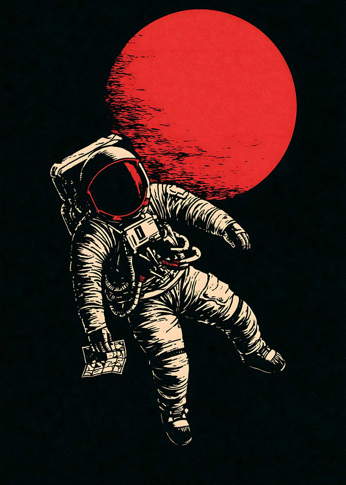 Astronaut Floating Before Red Planet